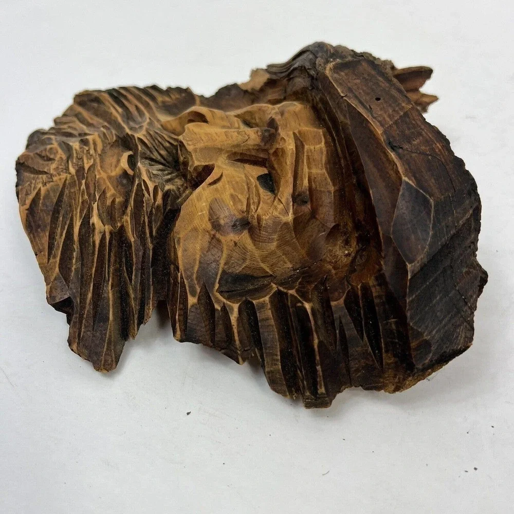 Vintage Artisan Real Wood Hand Carved Old Man Wall Hangings Set of 2 Bearded